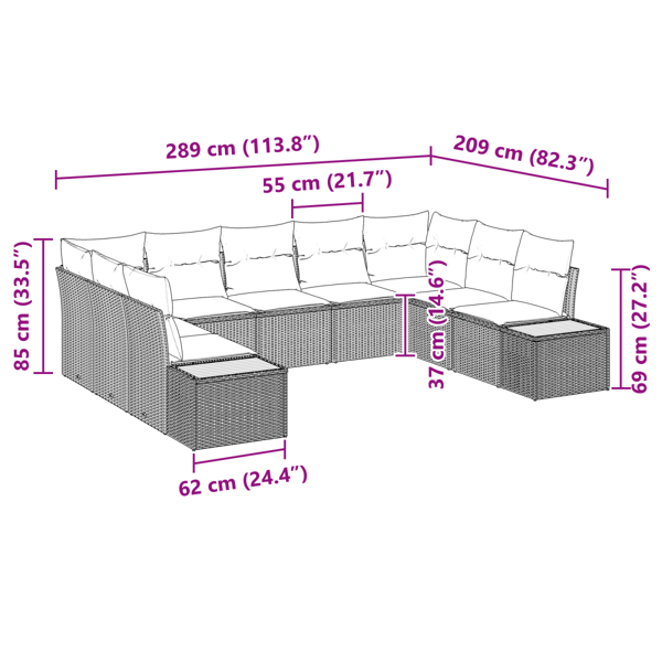 Trädgårdsoffset med kudde 9 pcs Svart Poly rattan