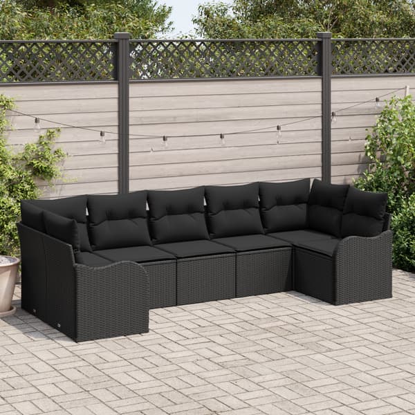 Trädgårdsoffset med lagring 7 pcs Svart Poly rattan