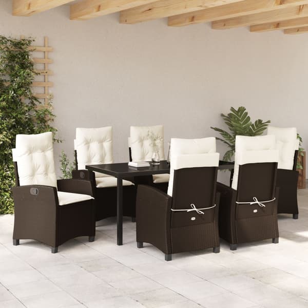 Trädgårdsmöbelset med kudde 7 pcs Brun konstrotting