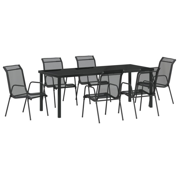 Trädgårdsmöbelset 7 pcs Svart Pulverlackerat stål
