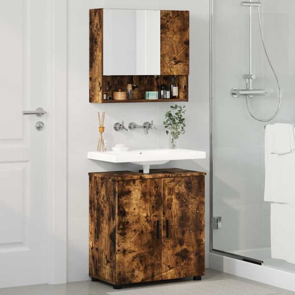 Badrumsmöbelset 2 st Rökt ek 61 x 35 x 64 cm