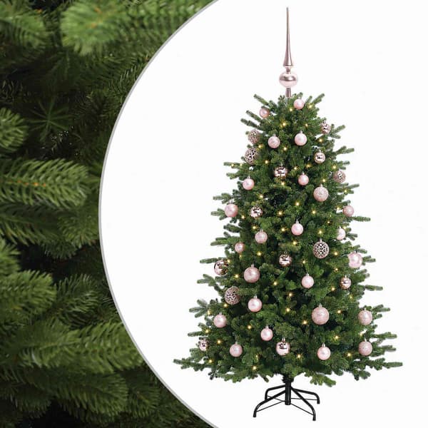 Konstgjord julgran med julkulor 150 cm 150 LED-lampor Varmvit