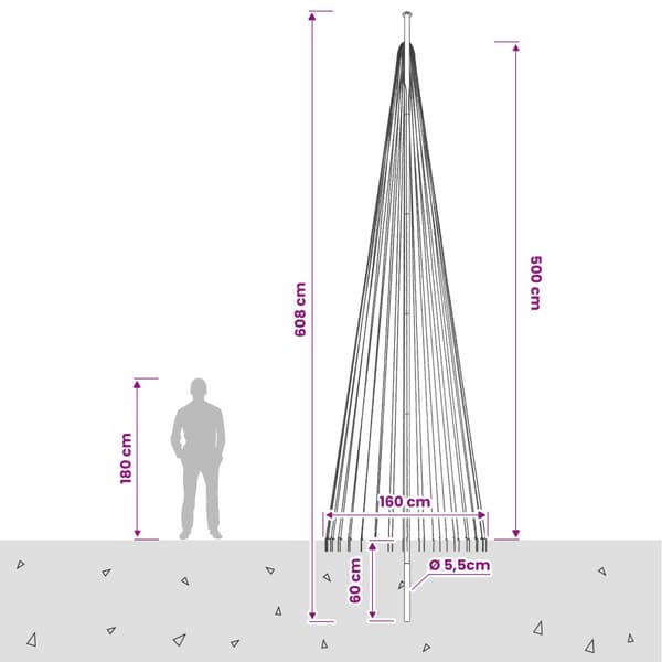 Julgransbelysning med markspett och flaggstång 500 cm
