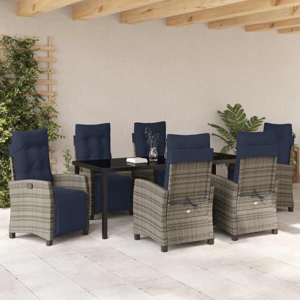 Trädgårdsmöbelset med kudde 7 pcs Grå konstrotting
