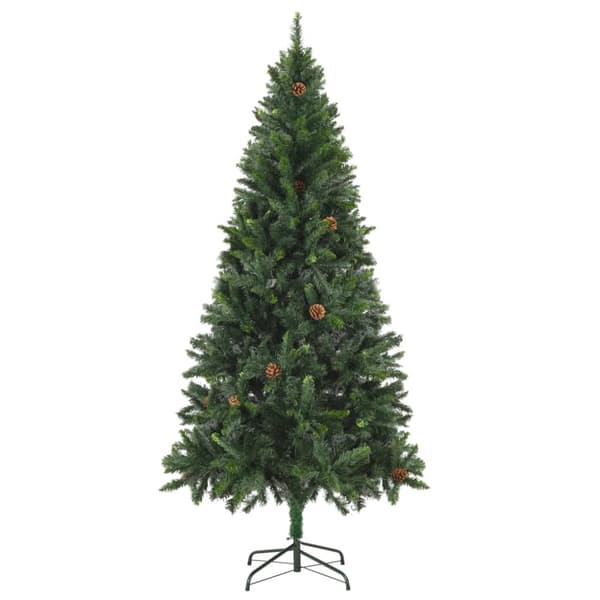 Belyst plastgran med kulor och kottar 180 cm