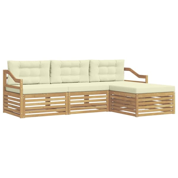 Utomhussoffset med kudde 4 pcs Vit och grädde Polyester