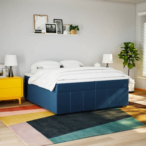 Ramsäng med madrass blå 200x200 cm tyg
