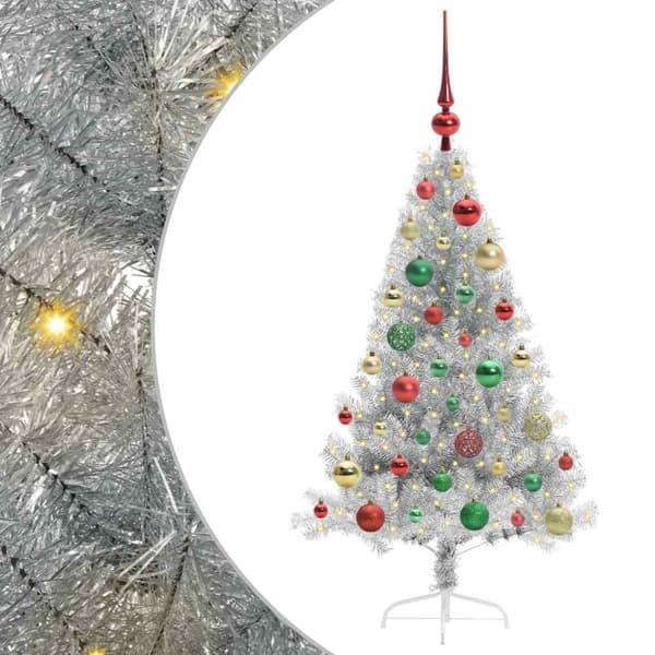 Konstgjord Förbelyst Julgran Silver 120 cm PET