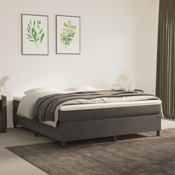 Boxspring-sängram mörkgrå 180x200 cm sammet
