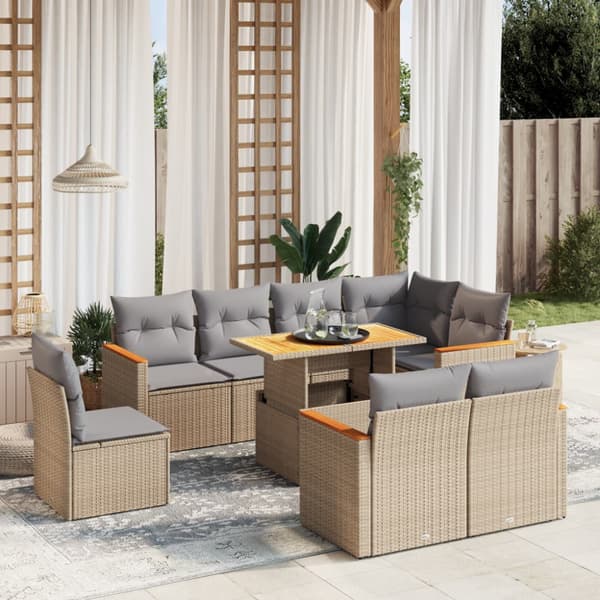 Soffgrupp för trädgården med dynor 9 delar beige konstrotting