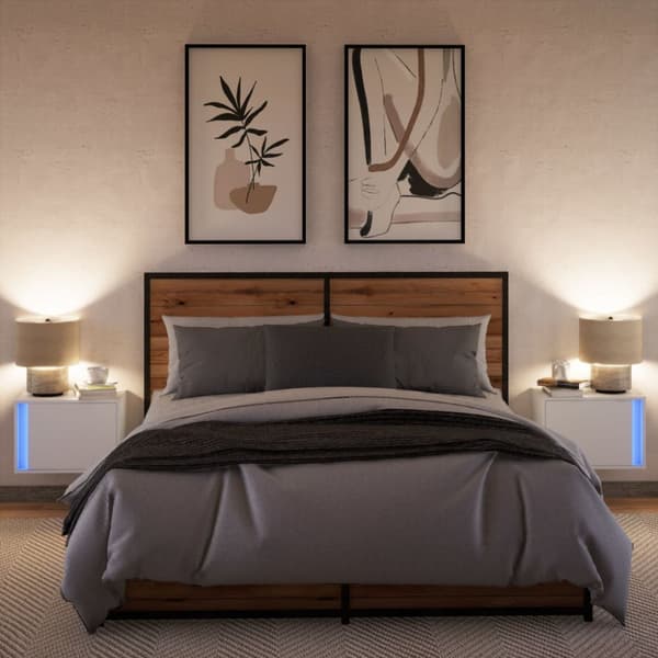 Väggmonterade sängbord med LED-lampor 2 st vit