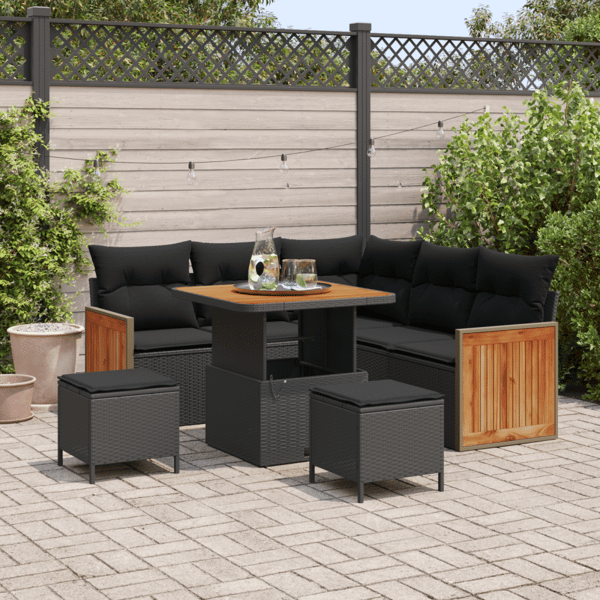 Trädgårdsoffset 8 pcs Svart Poly Rattan och Pulverlackerad Stål