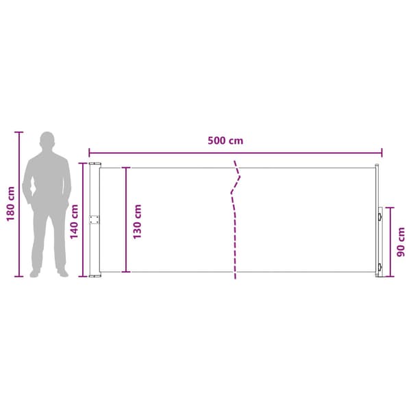 Utfällbar sidomarkis Taupe 500 x 140 cm Polyester
