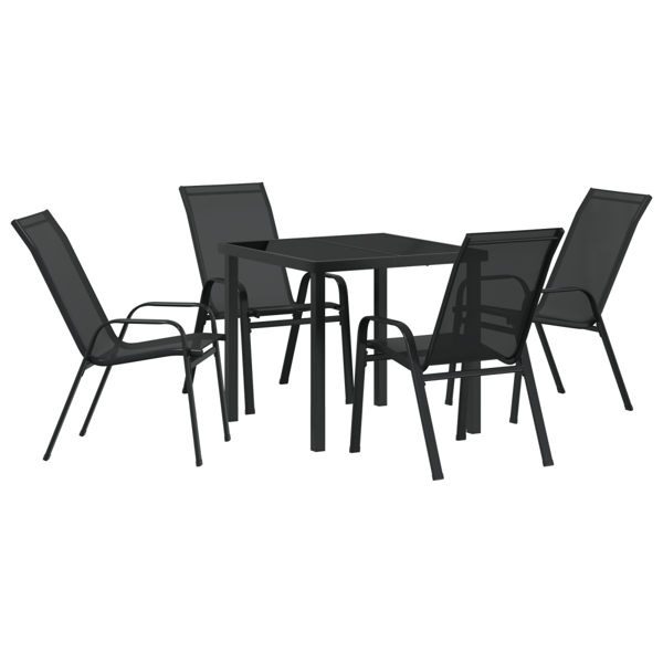 Trädgårdsmöbelset 5 pcs Svart Pulverlackerad stål