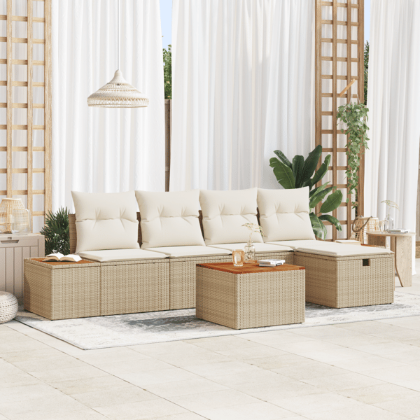 Trädgårdsoffset 6 st Beige konstrotting