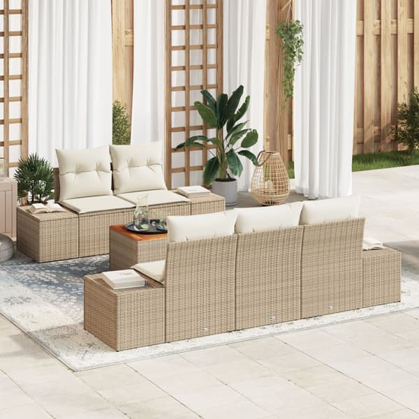 Trädgårdsoffset 6 st Beige och gräddfärgad konstrotting