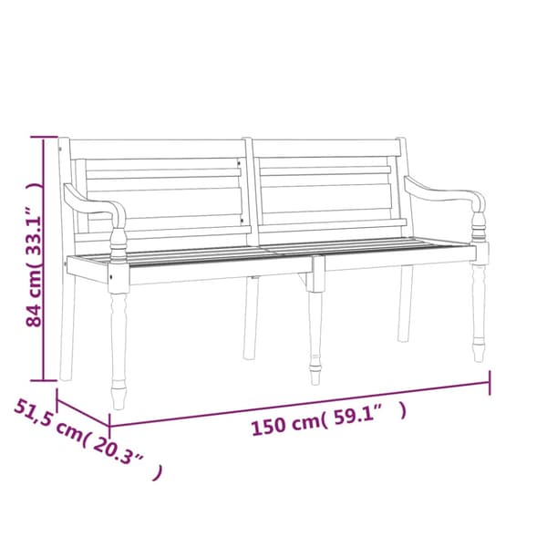 Bataviabänk med grå dyna 150 cm massiv teak