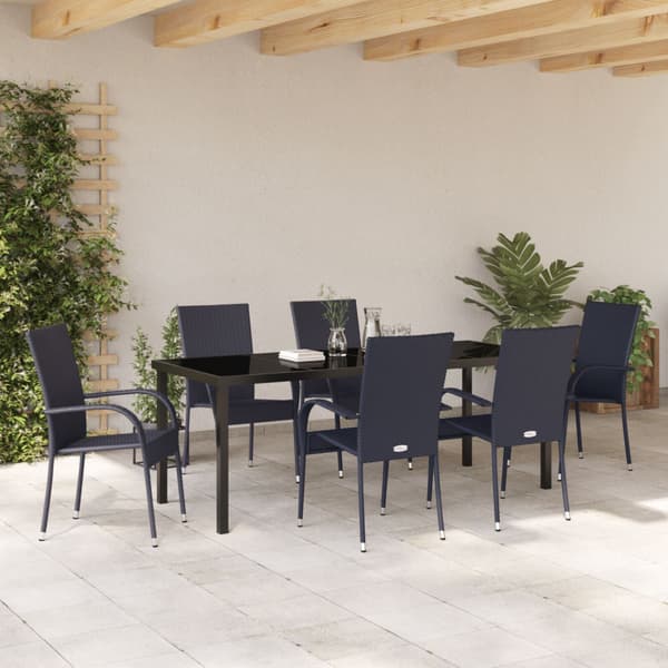 Trädgårdsmöbelset 7 pcs Svart Pulverlackerat stål