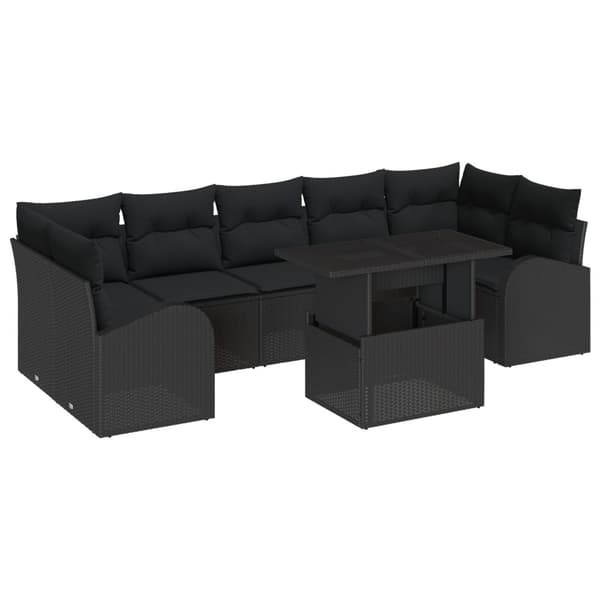Trädgårdsoffset med kudde 8 pcs Svart Poly rattan