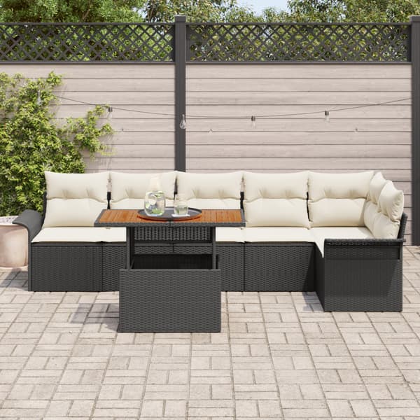 Trädgårdsoffset med lagring 7 pcs Svart Poly rattan