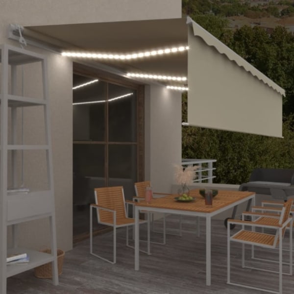Automatisk markis med rullgardin vindsensor LED 6x3 m gräddvit