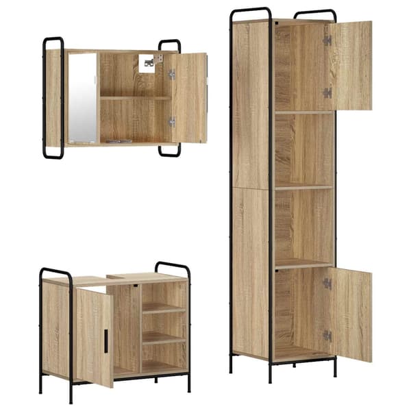 Badrumsskåpsset 3 st Sonoma-ek 40 x 36 x 181 cm Konstruerat trä