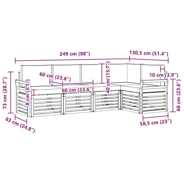 Utomhussoffset 5 pcs Vit och Beige 249 x 130,5 x 73 cm