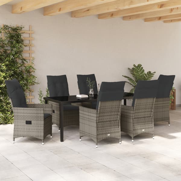 Trädgårdsmöbelset med kudde 7 pcs Grå konstrotting