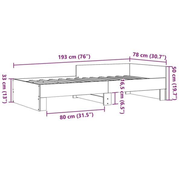Sängram betonggrå 75x190 cm konstruerad trä