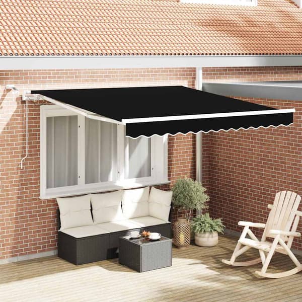 Utfällbar markis Svart 350 x 250 cm Polyester och metall
