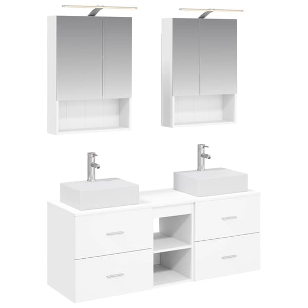 Badrumsmöbelset 5 pcs Vit Konstruerat trä och glas