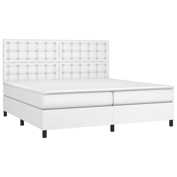 Ramsäng med madrass & LED vit 200x200 cm konstläder
