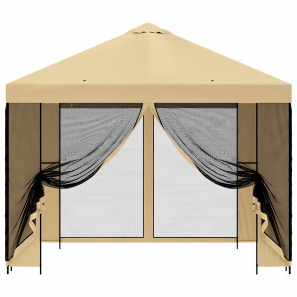 Trädgårdsgazebo med sidoväggar 3 x 3 m Gräddvit