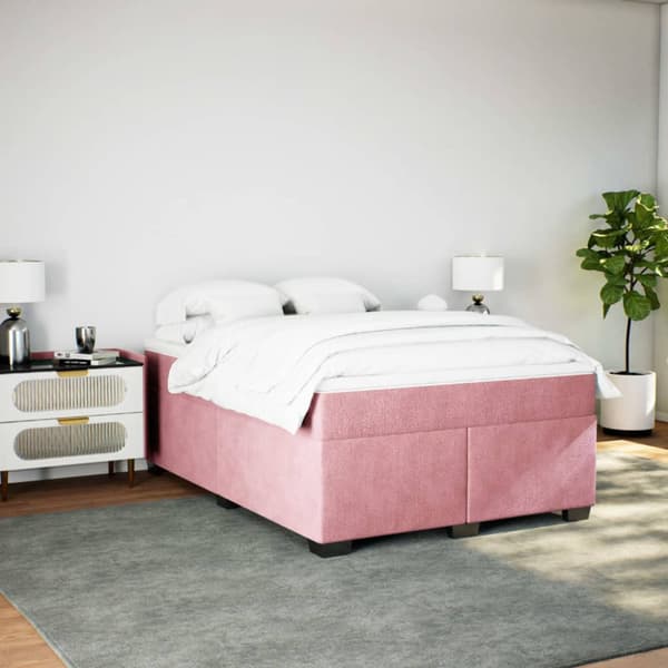 Ramsäng med madrass rosa 140x200 cm sammet