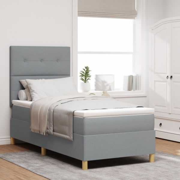 Box Spring Säng med madrass Ljusgrå Enkel Tyg