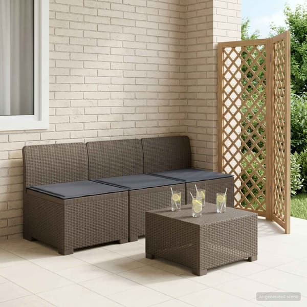 3-sits trädgårdsoffa med kuddar Rattan-look PP Ljusgrå