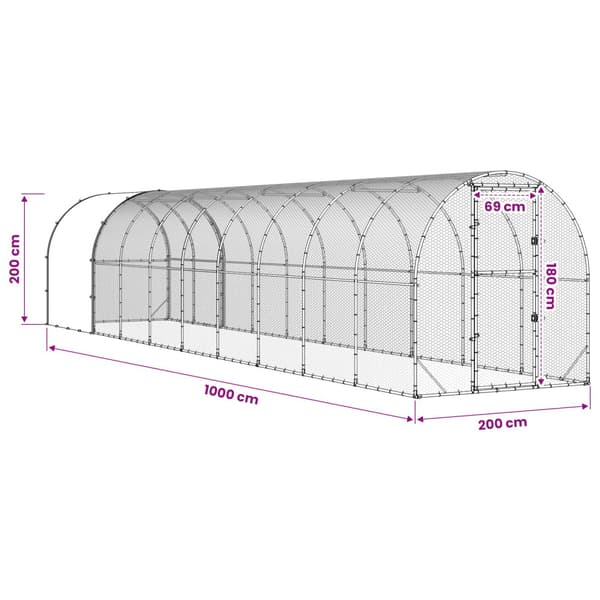 Hönsgård Silver 1000 x 200 x 200 cm Galvaniserat stål