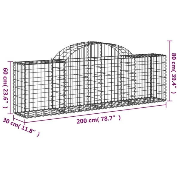 Gabion bågformad 200x30x60/80 cm galvaniserat järn