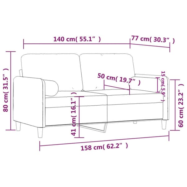 2-sitssoffa med prydnadskuddar blå 140 cm sammet