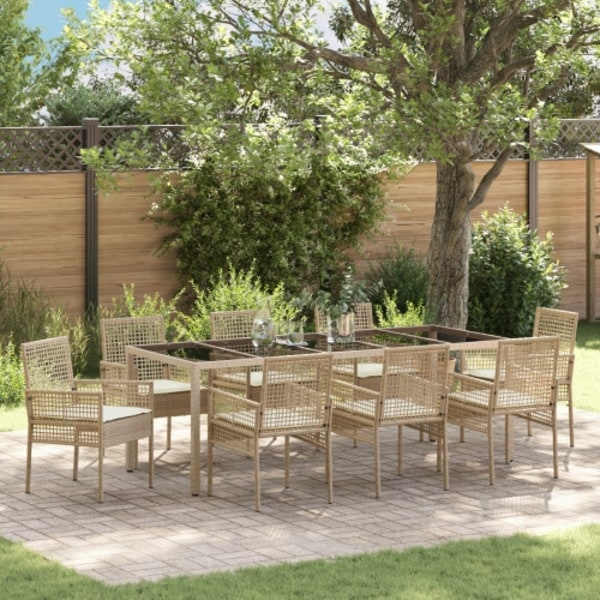 9 Delars Trädgårds Matset med Kuddar Beige Poly Rattan