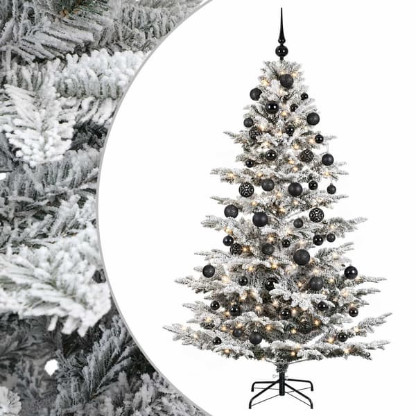 Konstgjord julgran med julkulor 210 cm 300 LED-lampor Varmvit