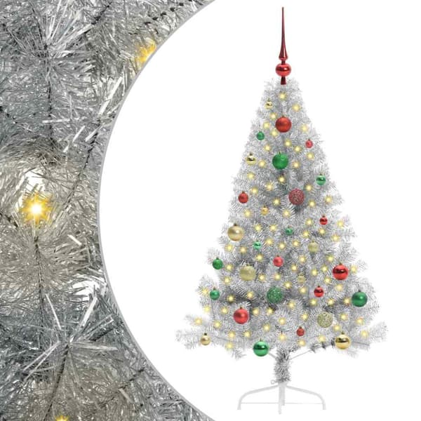 Konstgjord Förbelyst Julgran Silver 150 cm PET
