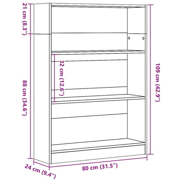 Bokhylla vit 80x24x109 cm konstruerat trä