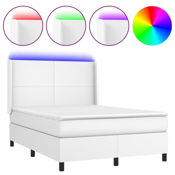 Ramsäng med madrass & LED vit 140x190 cm konstläder