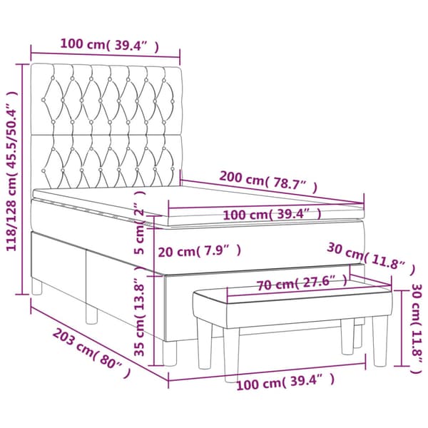 Ramsäng med madrass gräddvit 100x200 cm tyg