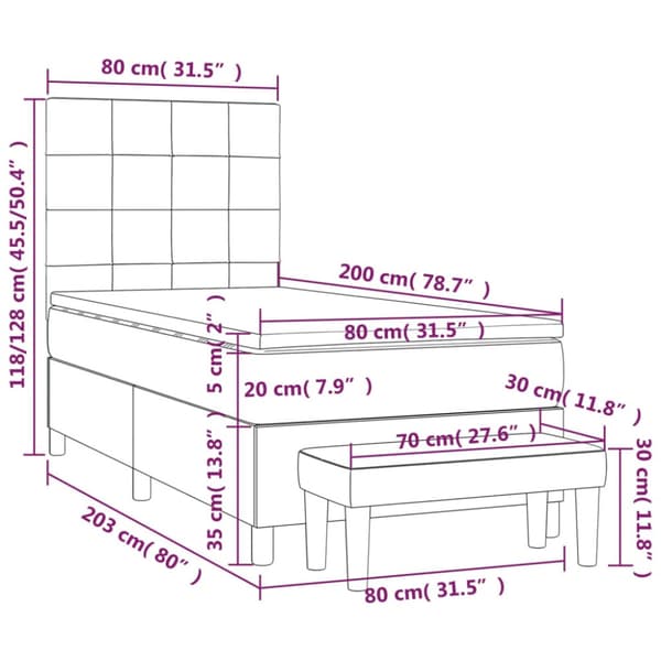 Ramsäng med madrass mörkbrun 80x200 cm tyg