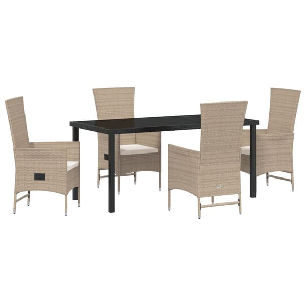 Trädgårdsmöbelset med kudde 5 pcs Beige konstrotting