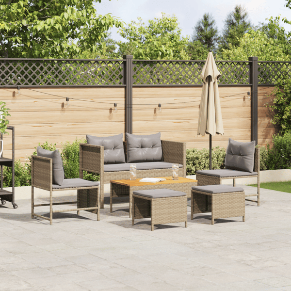 Trädgårdsoffset med kudde 6 pcs Beige och Ljusgrå konstrotting