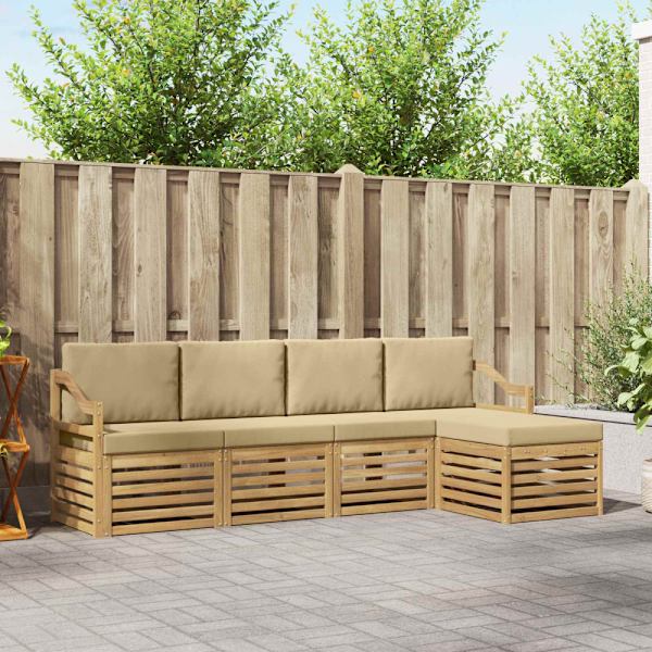 Utomhussoffset med kudde 5 pcs Vit och Beige Polyester