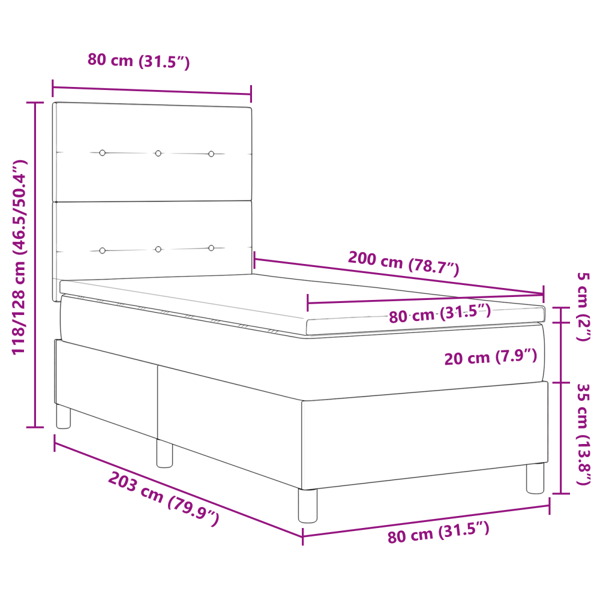 LED Box Säng med madrass Mörkblå 80 x 200 cm Sammet